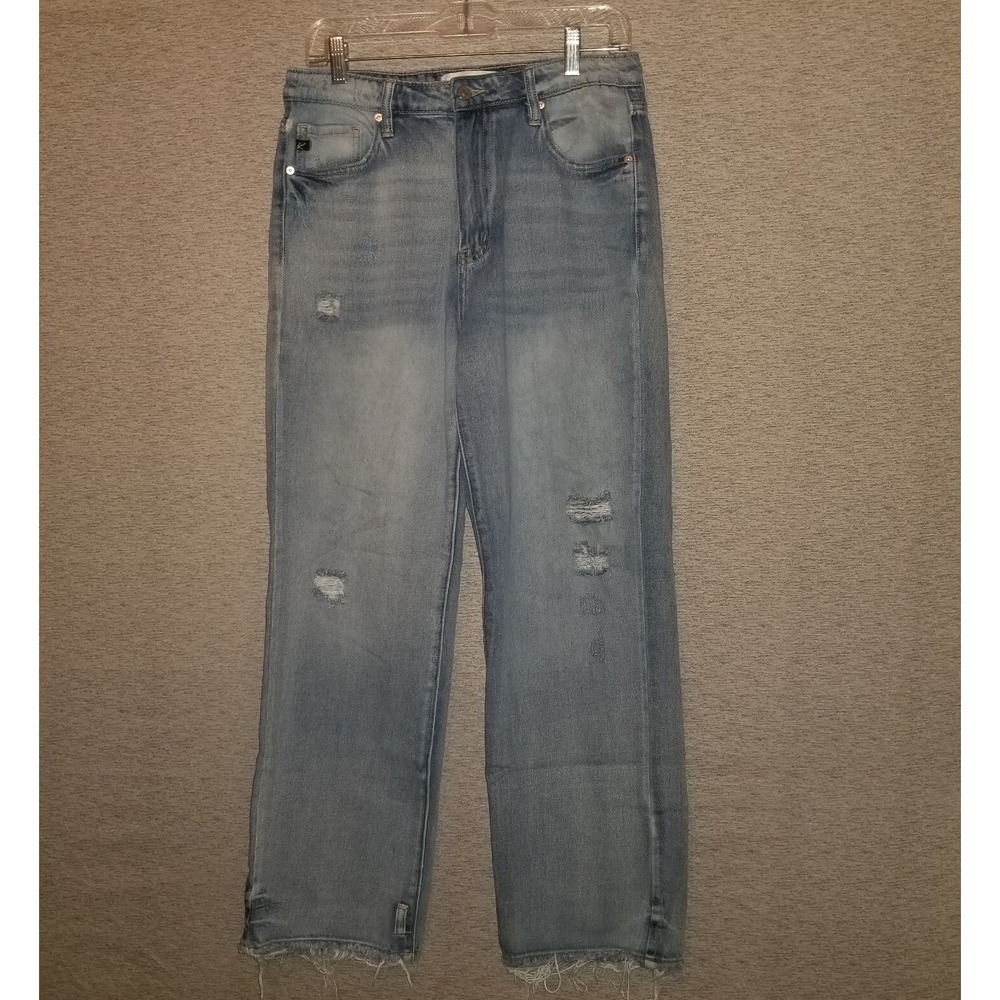 KanCan Relaxed Fit Jeans 9/28 Ripped Raw Hem Denim 31x39 High Rise Grunge Baggy